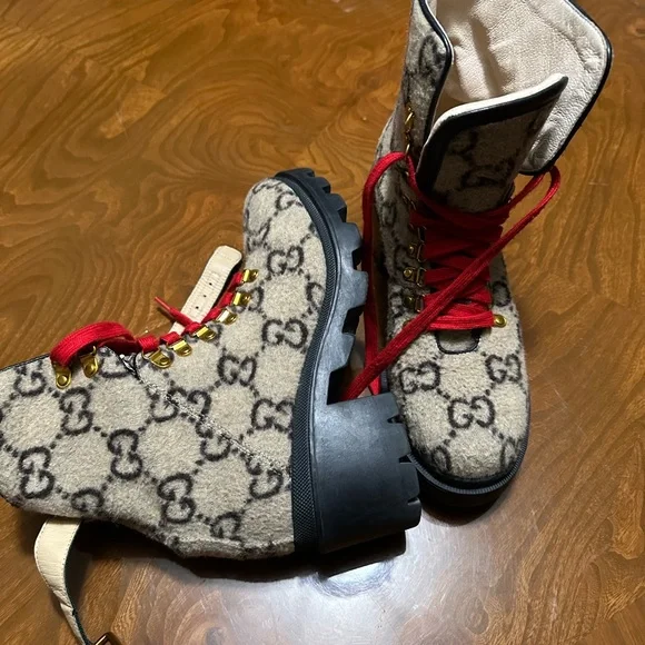 Gucci Lace Up Boots with Red Laces - Picture 2 of 3
